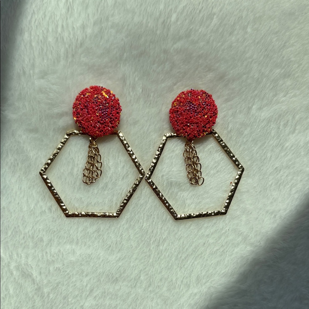 Elegant Pink and Gold Geometric Earrings